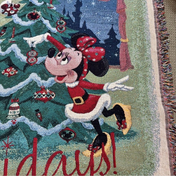 Disney Holiday Throw Blanket Happy Holidays Mickey Mouse Minnie Tree Christmas - Picture 4 of 10